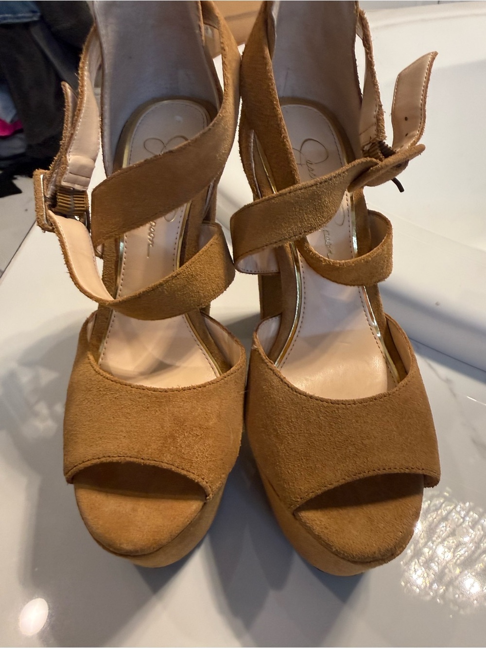 Jessica Simpson Tan Suede Strappy Platform Sandals